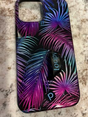 iPhone 13 Pro Max Loopy Tropical Palm Pattern Phone Case - Purple/Blue